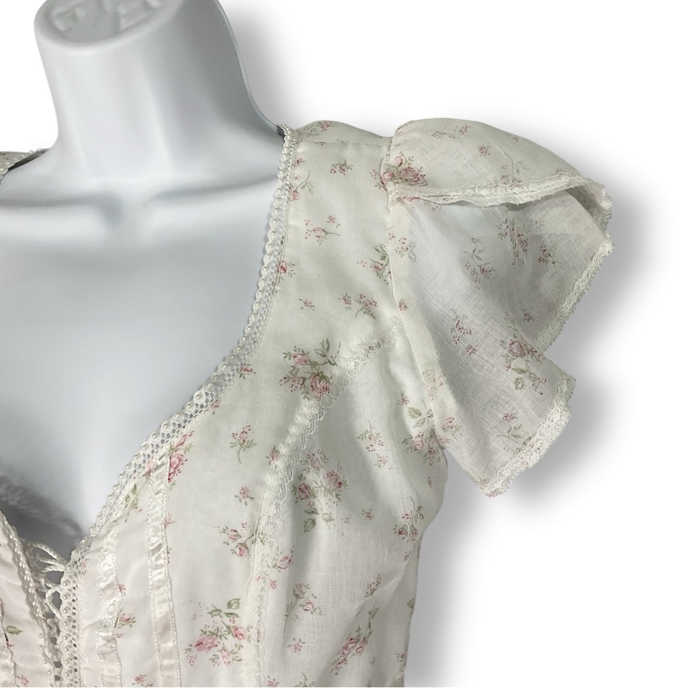 Gunne Sax Jessica Vintage Dress M Floral Chiffon Maxi Flutter Sleeve Cottagecore - Picture 5 of 15